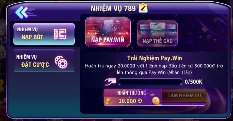 Nhiệm vụ thưởng tiền hàng ngày tại 789 club